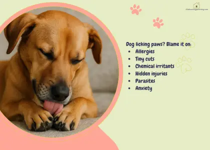 dog licking paws