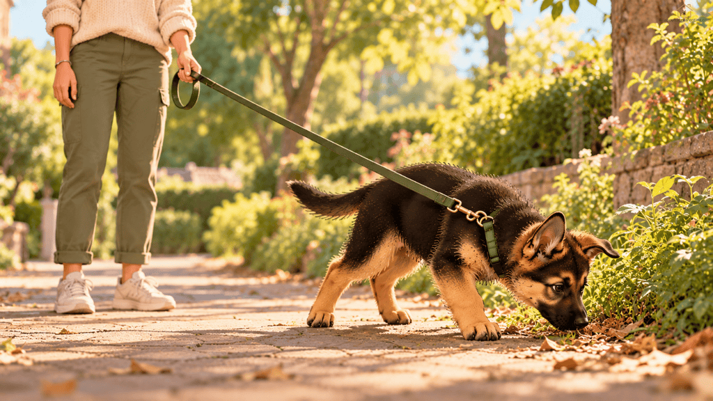 puppy walking on leash